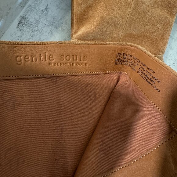 Gentle Souls by Kenneth Cole Knee High Tan Suede Leather Heeled Boot Zip Up - Picture 7 of 7